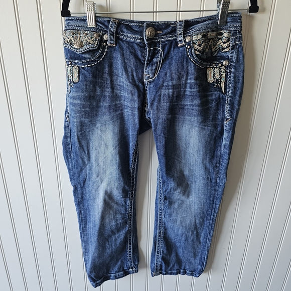 Grace in LA Blue Capri Jeans with Decorative Stitching Womens 27 - Picture 3 of 5